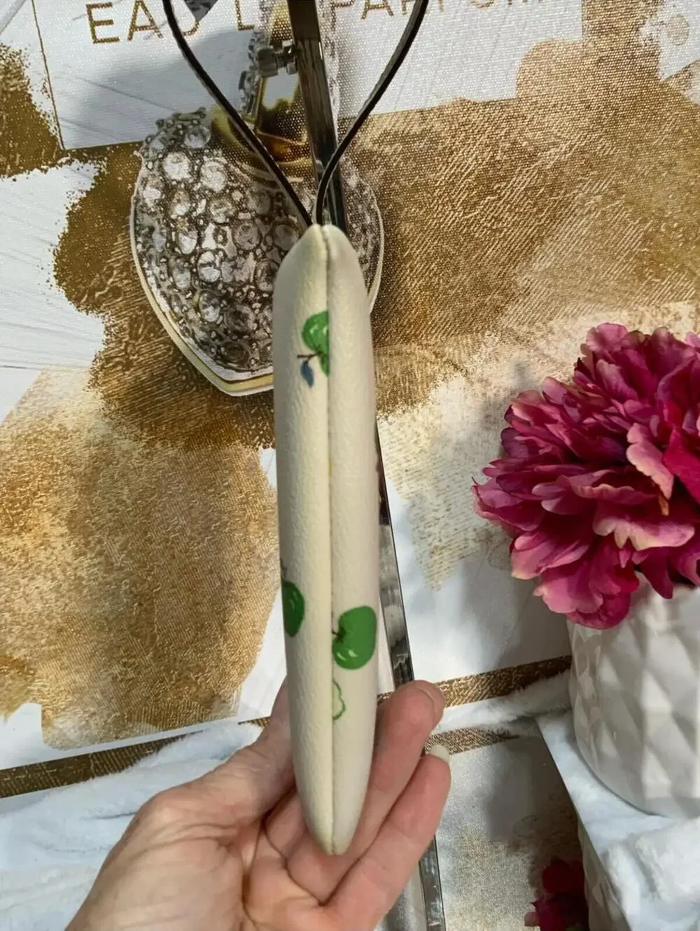 Coach Cream Apple Print Zip Wristlet Wallet